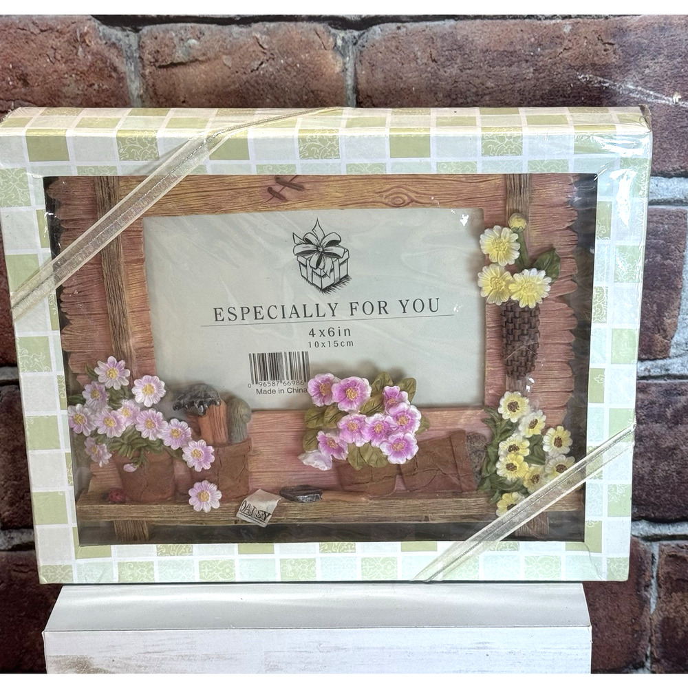 Ceramic 4x6 Picture Photo Frame Sculpted Gardening Flowers 3D NIB Gift